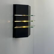 Vintage black metal and glass wall lamp, France 1980
