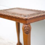 Table guéridon bois sculpté fait à la main, table basse moulurée vintage, table pieds griffe