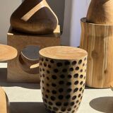 Coffee table, or openwork cubic stool in natural monoxyle mango wood H40.