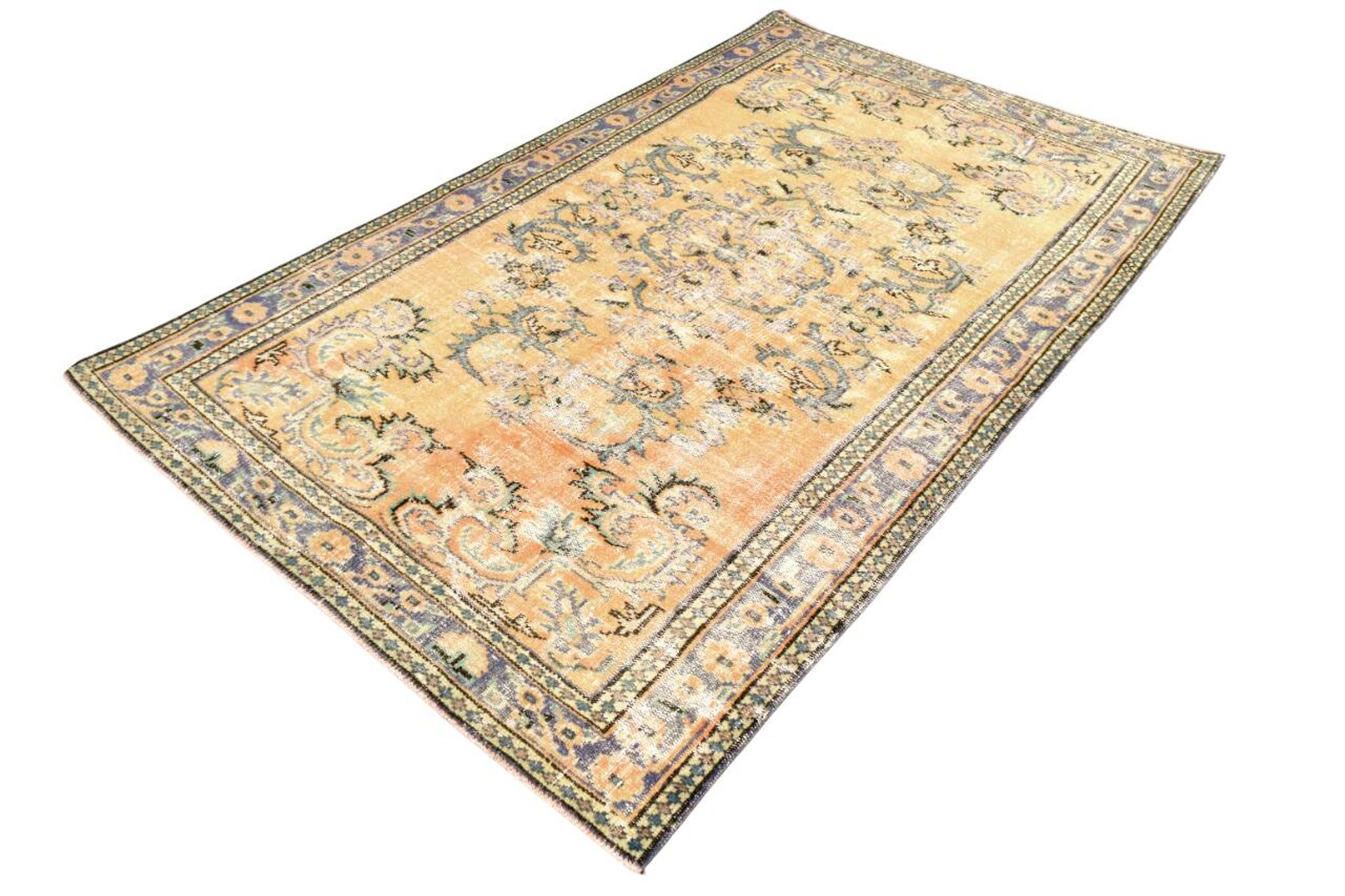 5x8 Mustard & Yellow Bordered Vintage Rug, 160x255Cm