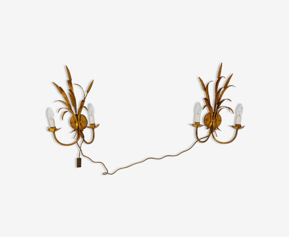 Gerbe vintage en métal doré de lampes murales de blé, années 1960