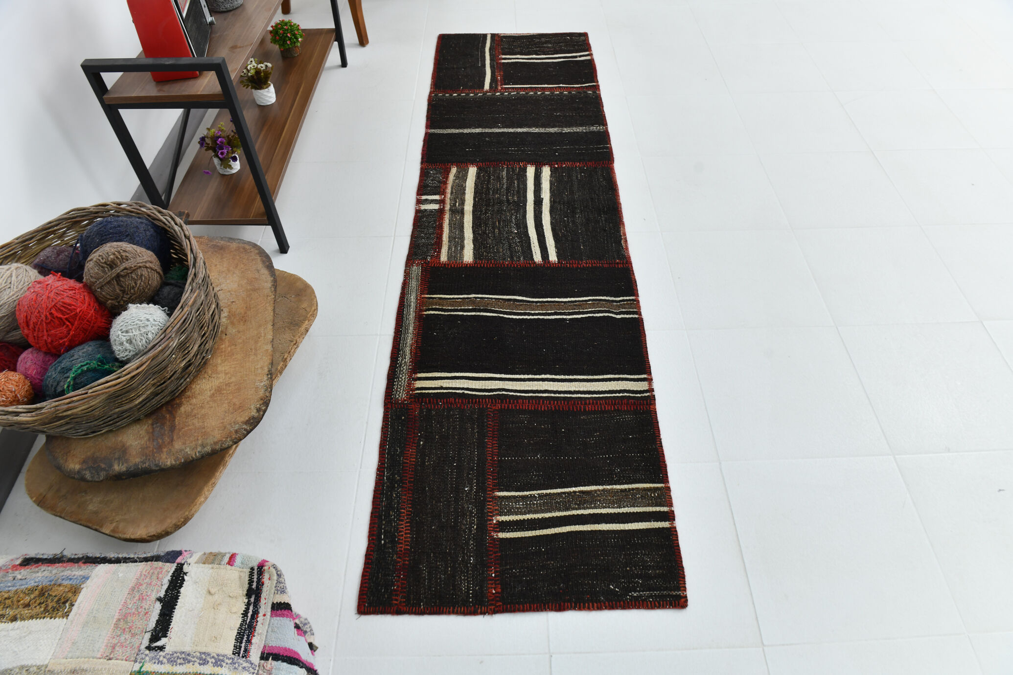 2x8 brown & beige vintage runner rug 66x248cm