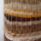 Sandstone lamp, wool lampshade, 50s/60s