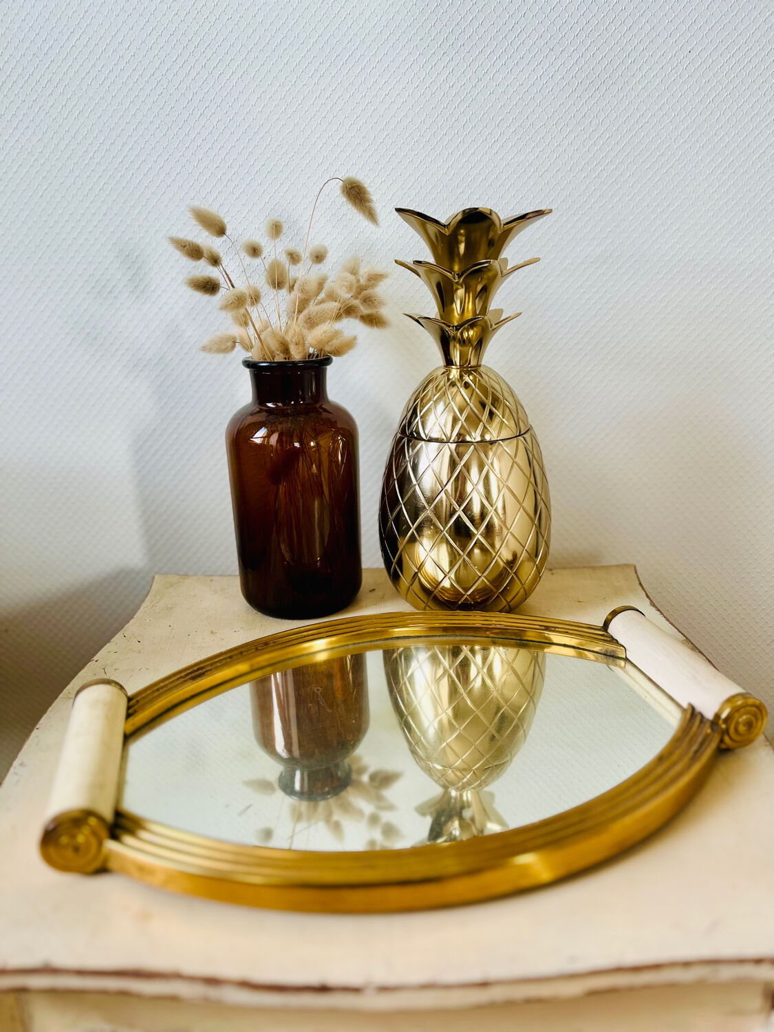 Plateau miroir doré Art Deco