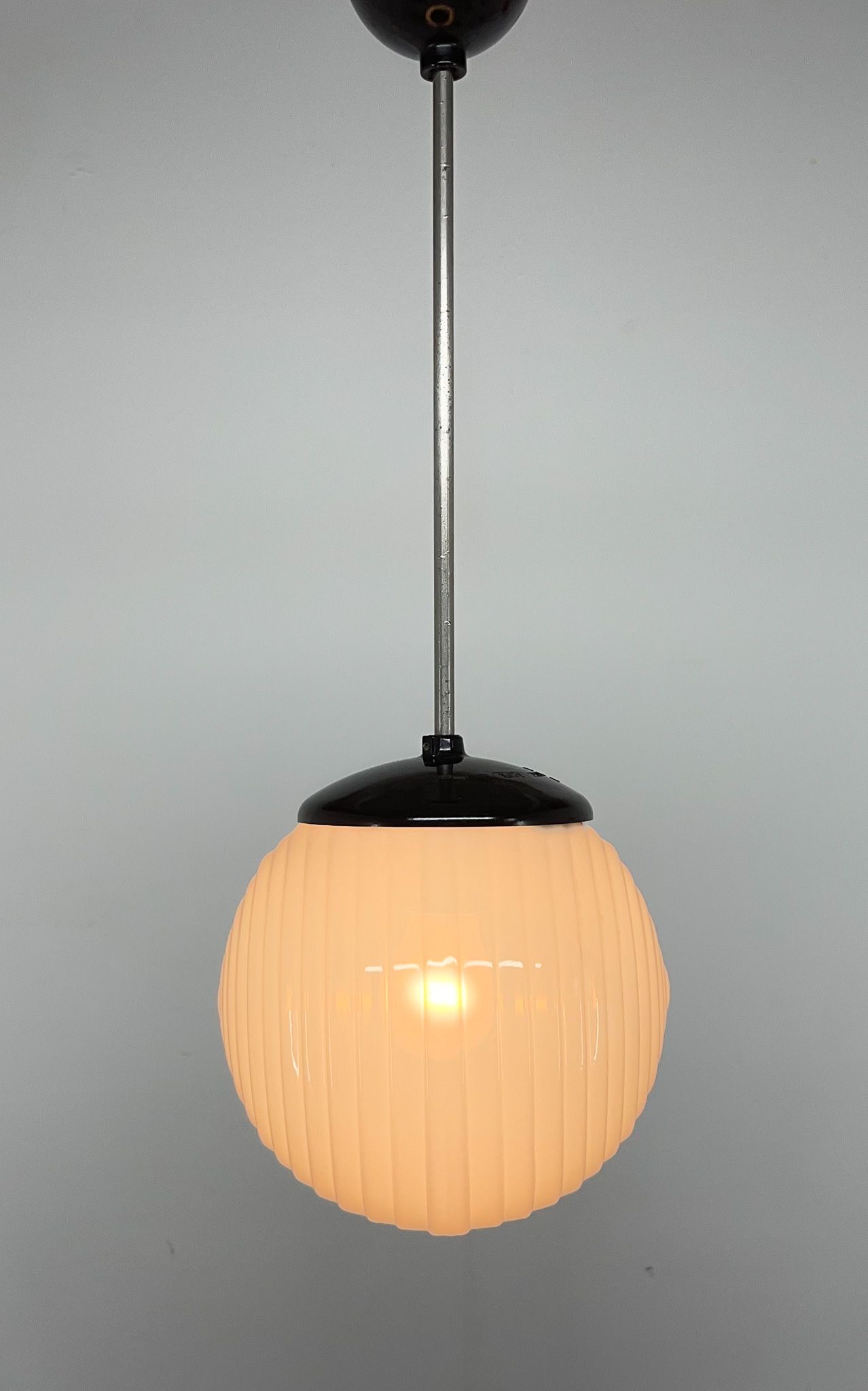 Mid Century Milk Glass & Bakelite Pendant, 1950's