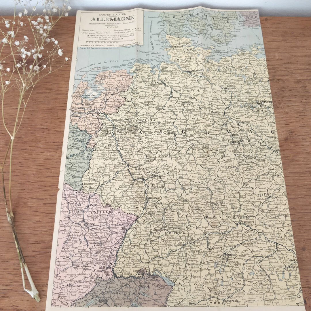 Old Germany map 49x32cm edition Blondel 1943