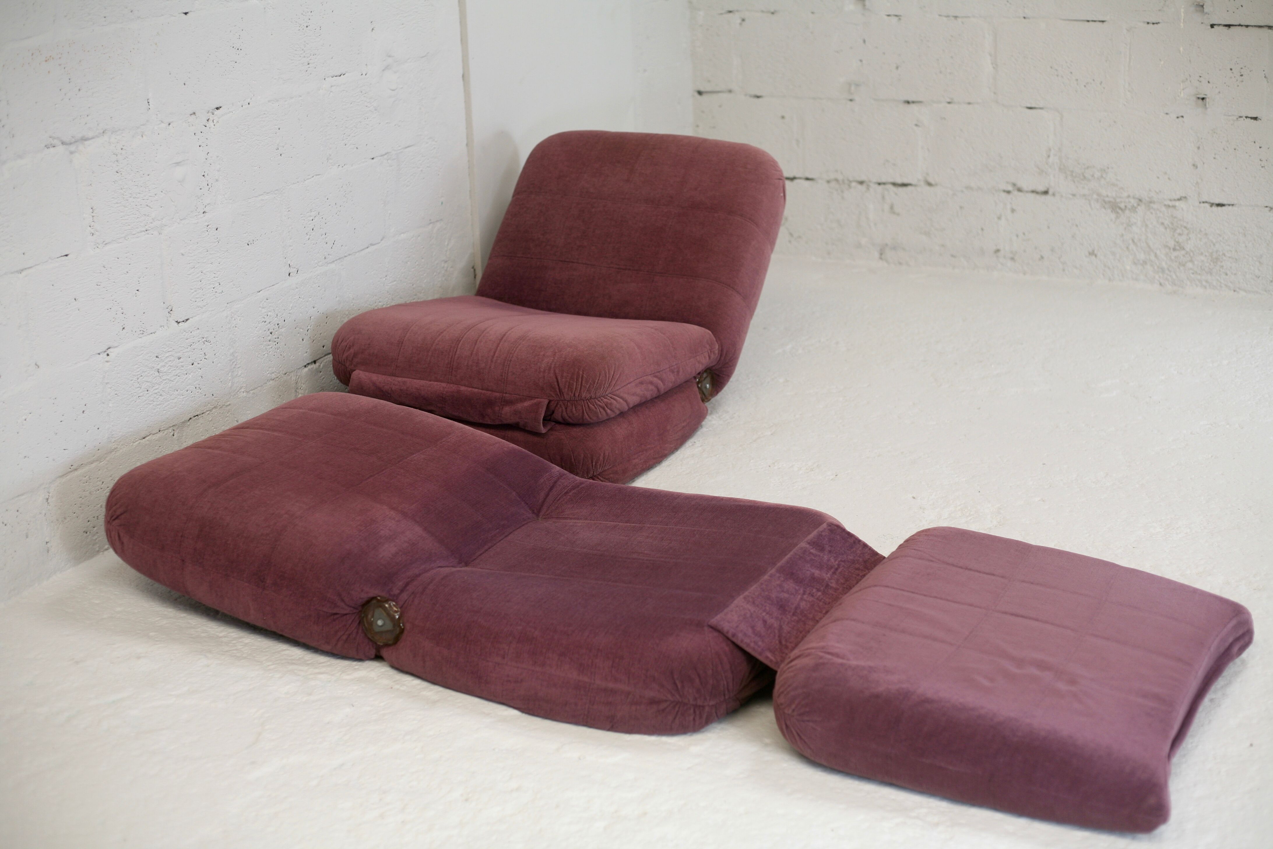 Pair of "eggplant" armchairs, France, circa 1970