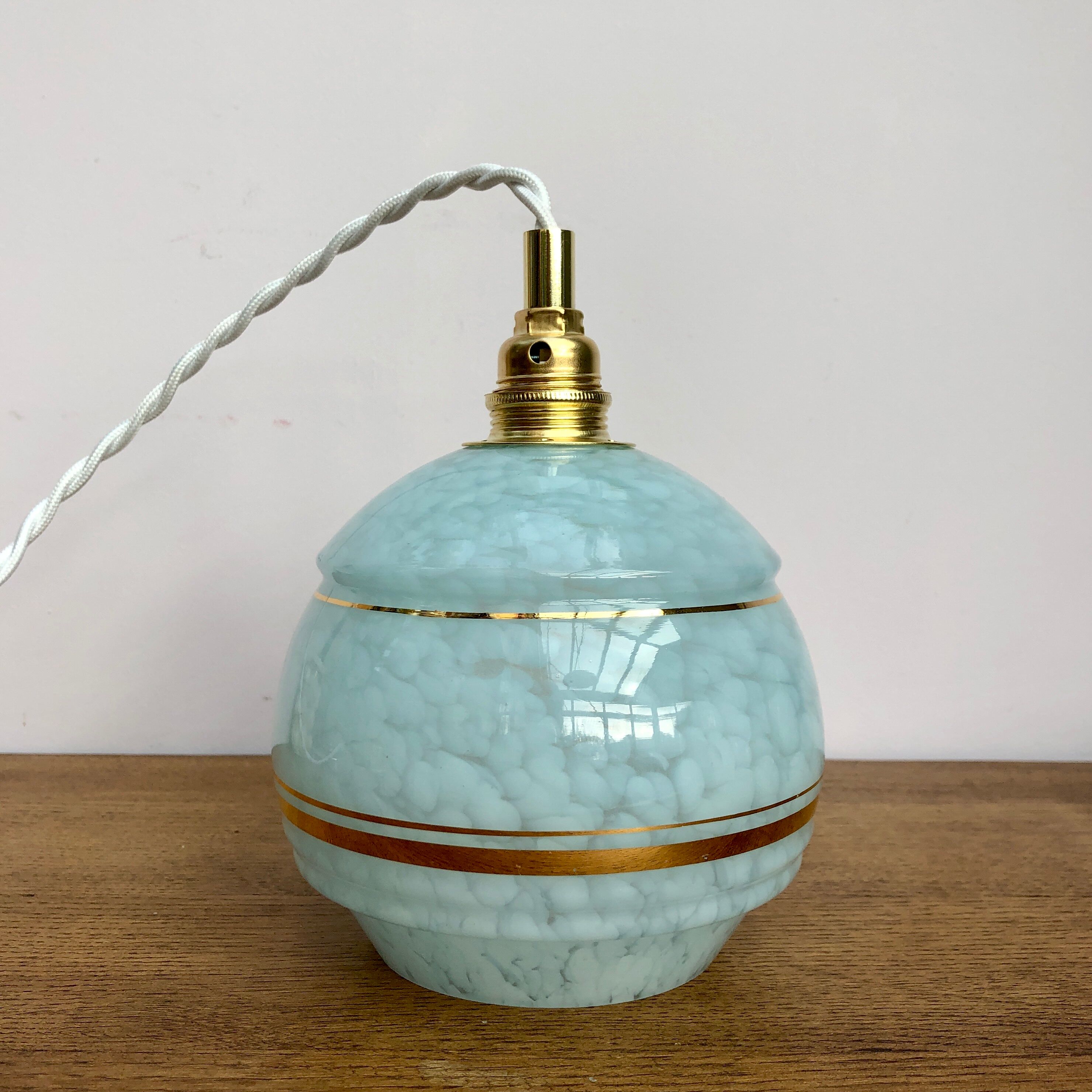 Baladeuse tulipe vintage en verre de clichy bleu