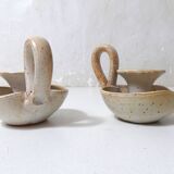 pair of vintage stoneware candlesticks