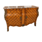 Curved door commode in marquetry in the Louis XV style – Marble top