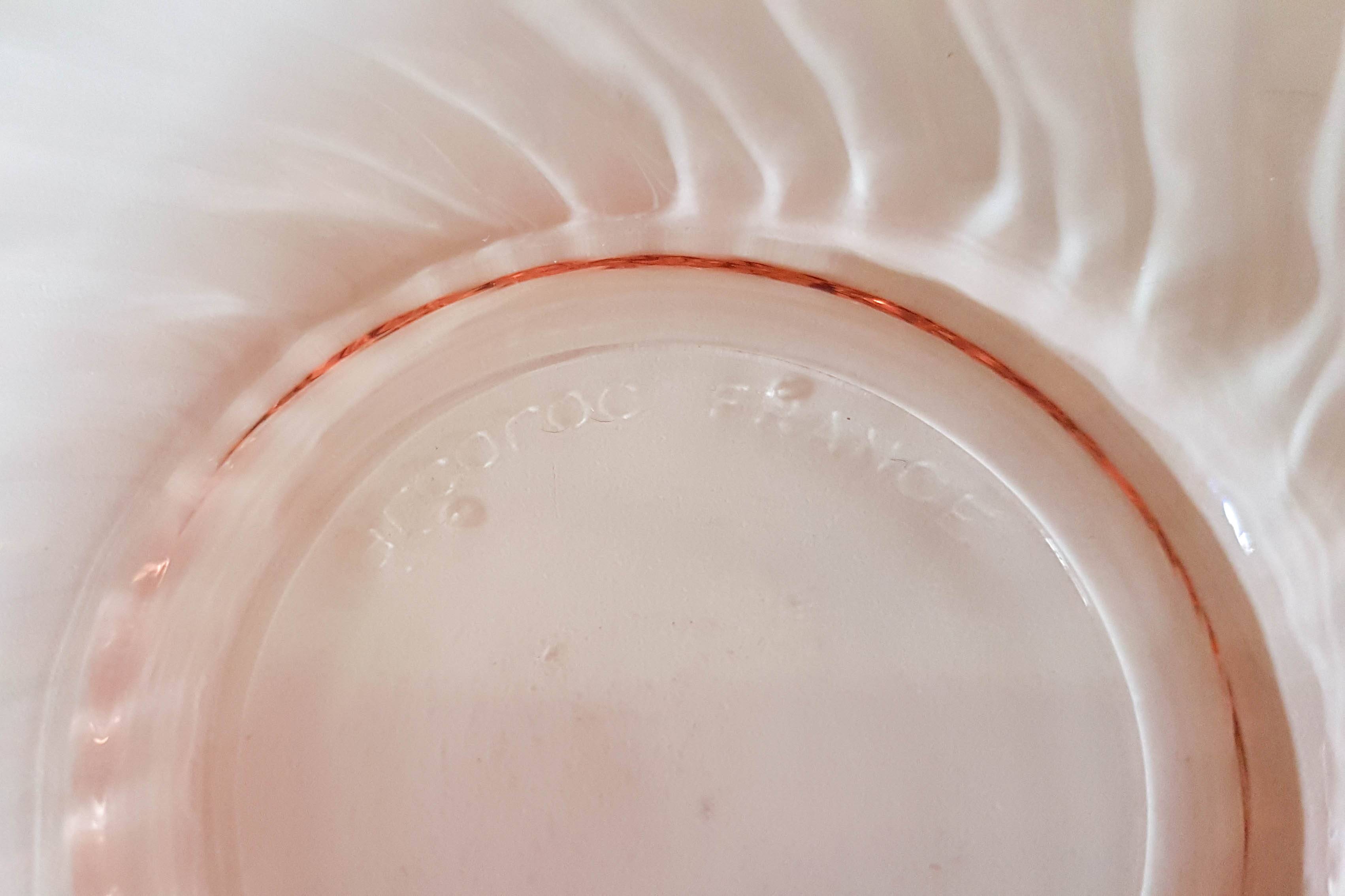 6 Rosaline LUMINARC pink glass tea cups and saucers made in France