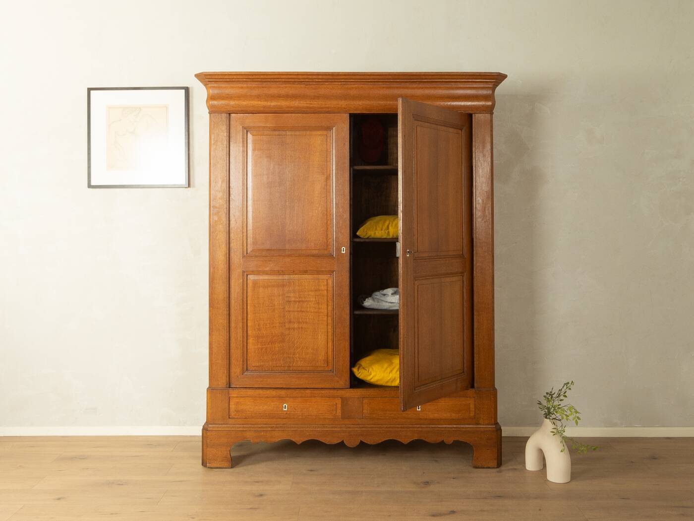 Classic antique wardrobe made of oak, pre-1900