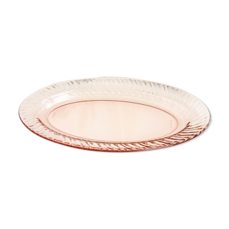 Oval dish in pink depression glass "Rosaline" Arcoroc by Luminarc