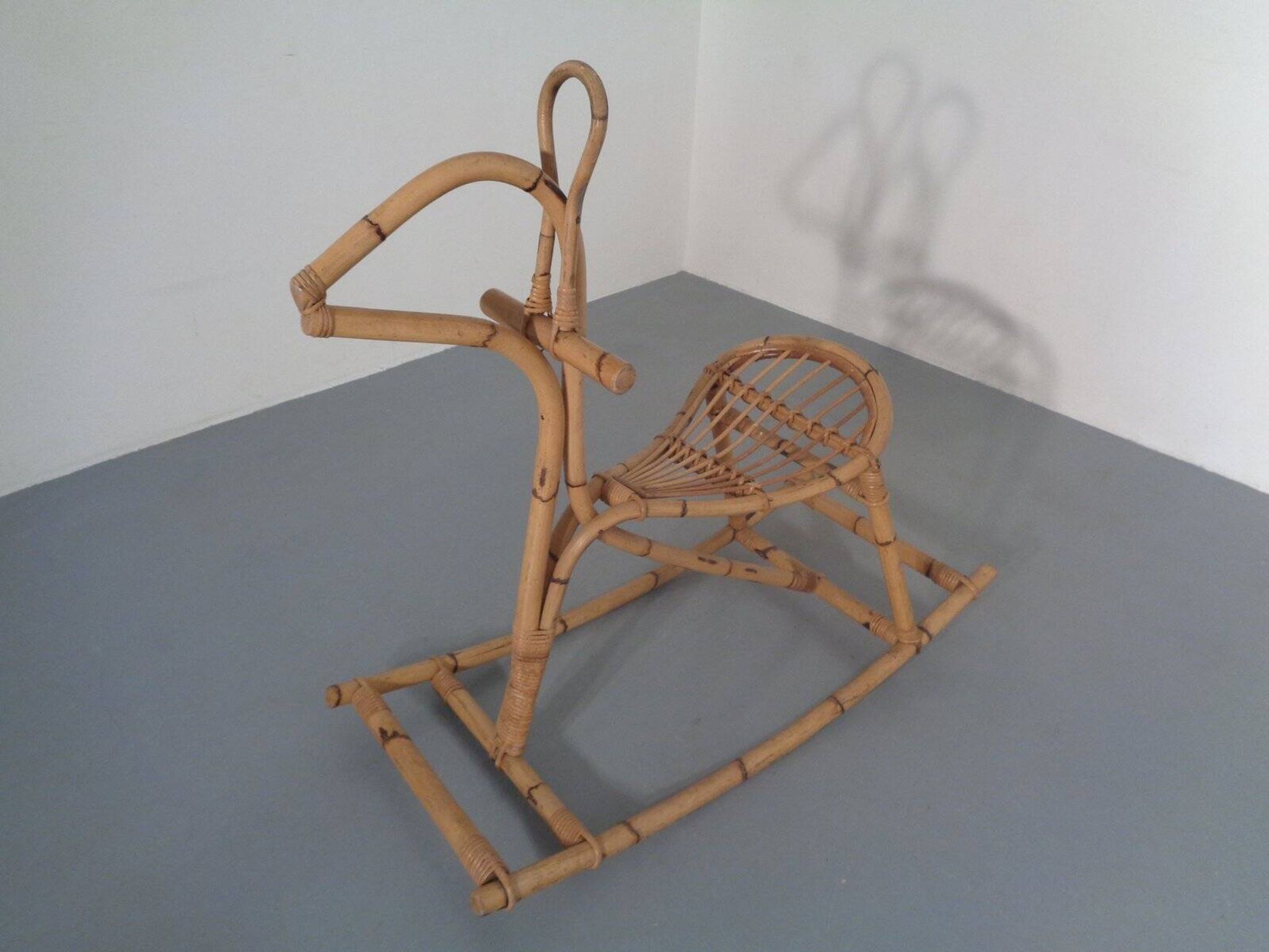 Large Bamboo Rocking Horse by Dirk van Sliedregt for Rohé Noordwolde, 1950s