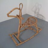 Large Bamboo Rocking Horse by Dirk van Sliedregt for Rohé Noordwolde, 1950s