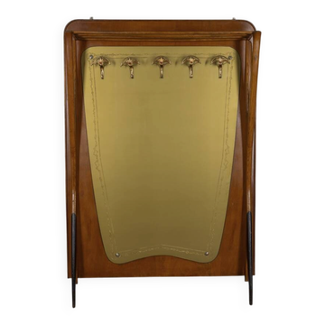 Porte-manteau en bois et verre décoré, Italie années 1950