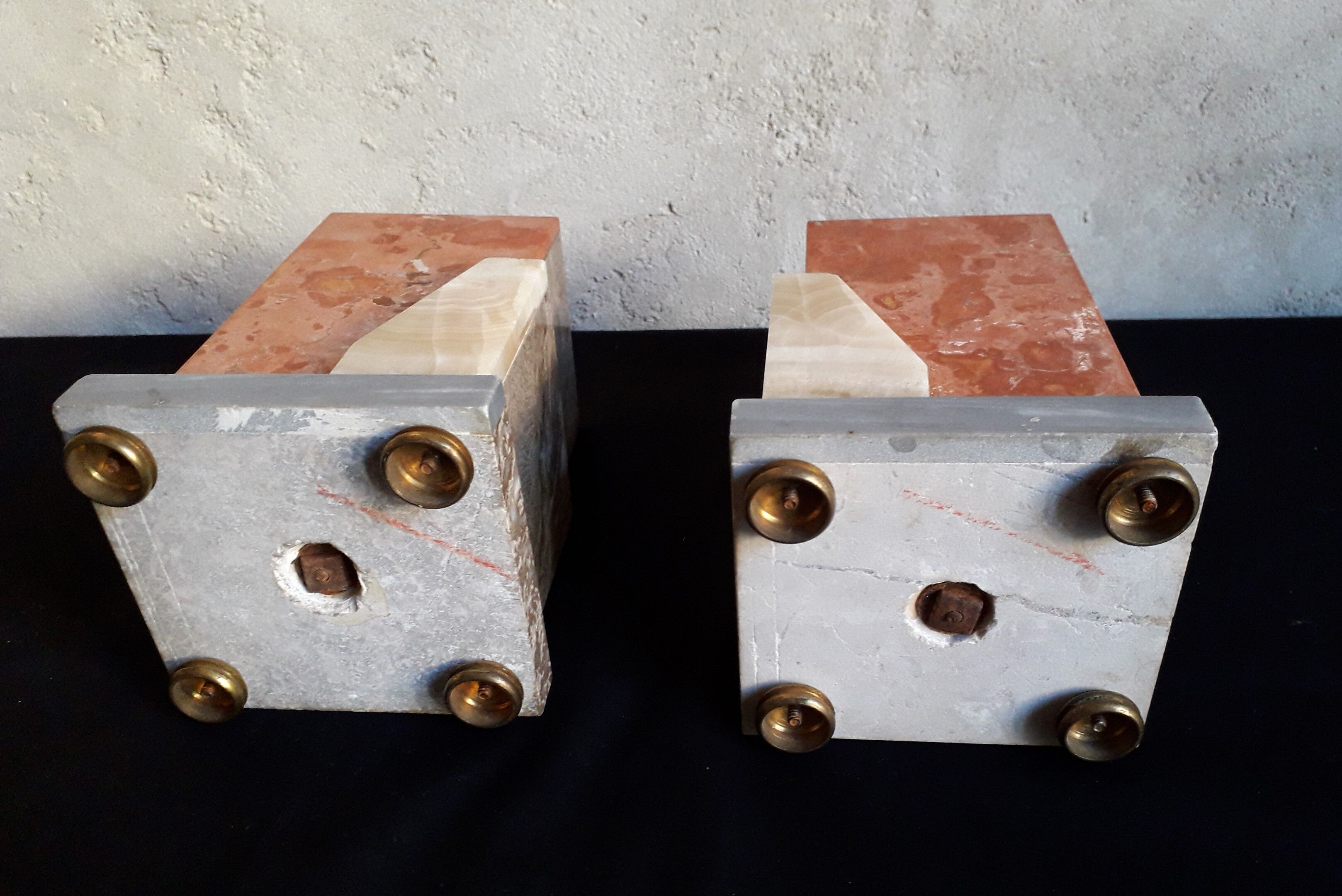 Pair of marble and onyx book clamts