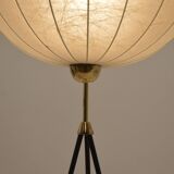 Vintage cocoon tripod floor lamp with brass accents, 1960s