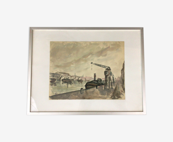 Aquarelle « Les péniches » Rémi Leyrat