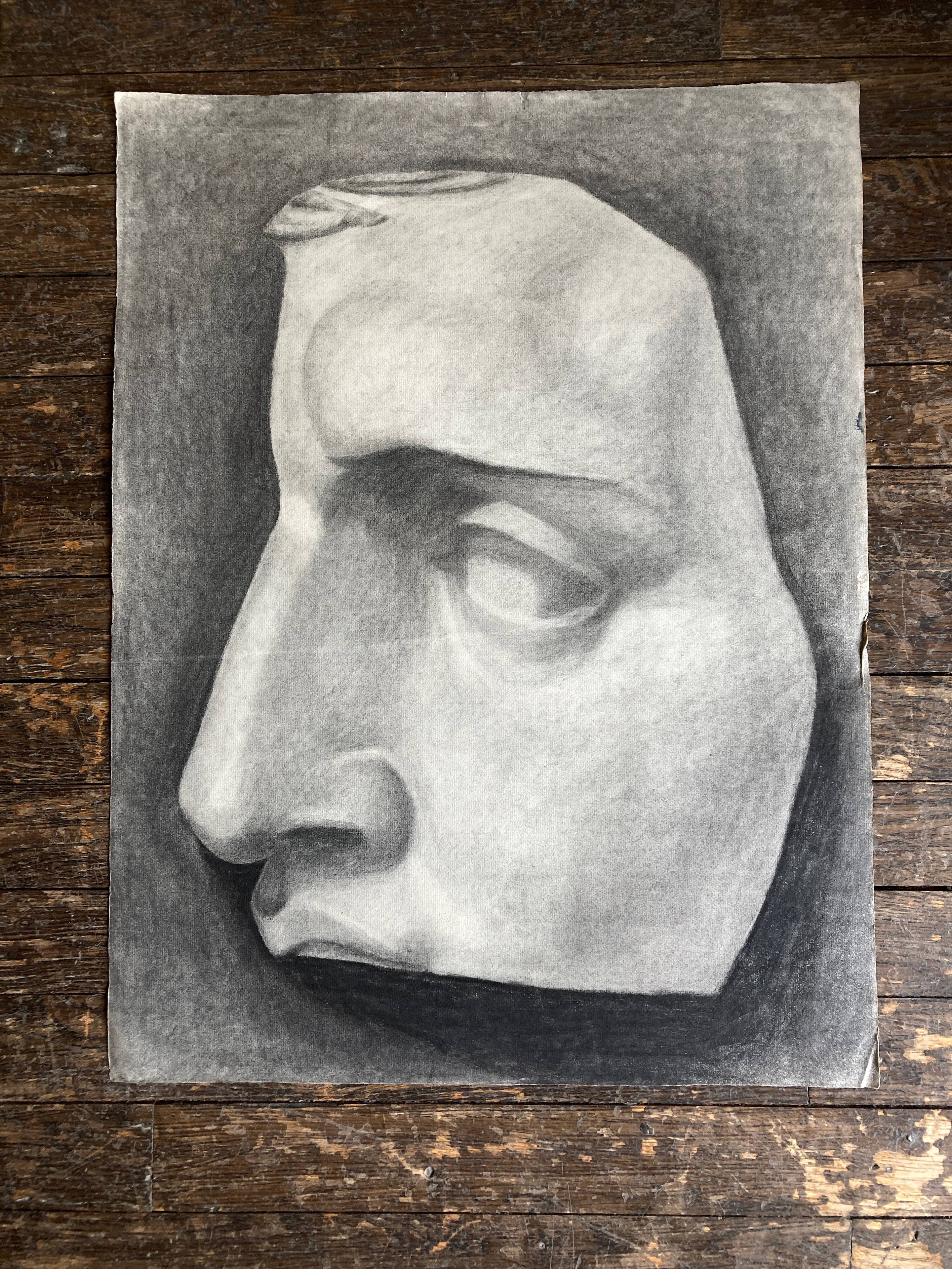 Tête de Napoléon plâtre par Canova détail étude d'atelier au fusain 1927