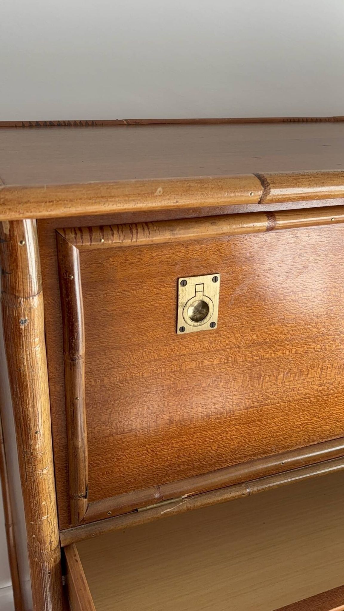 Dalvera wooden and bamboo chest of drawers, 1970
