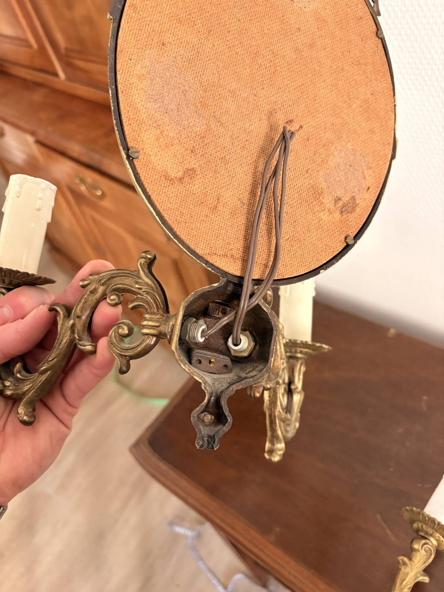 Antique Wall Sconce Mirror Candle Holder Golden Louis XVI