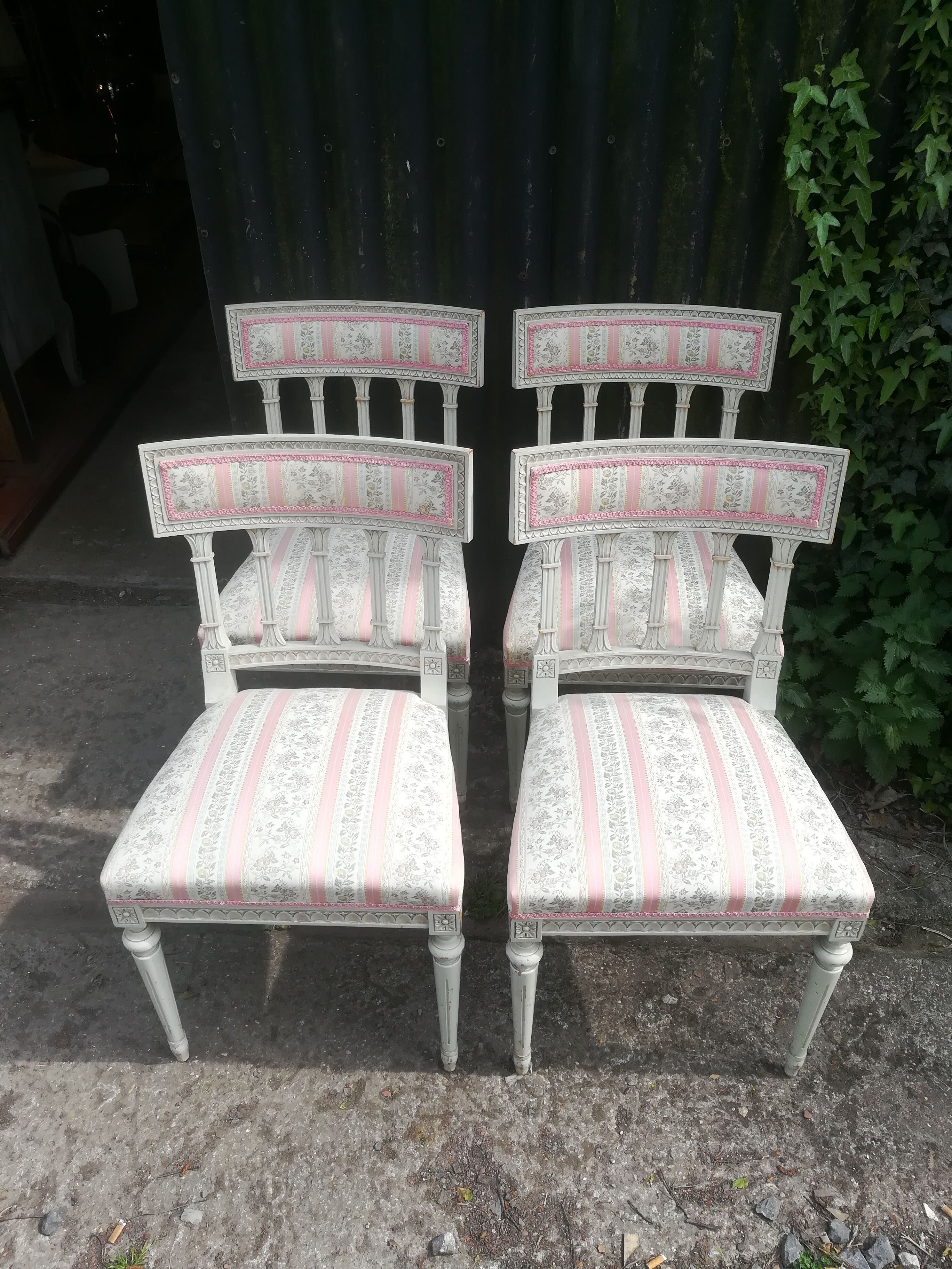 Series of 4 patinated Louis XVI style chairs