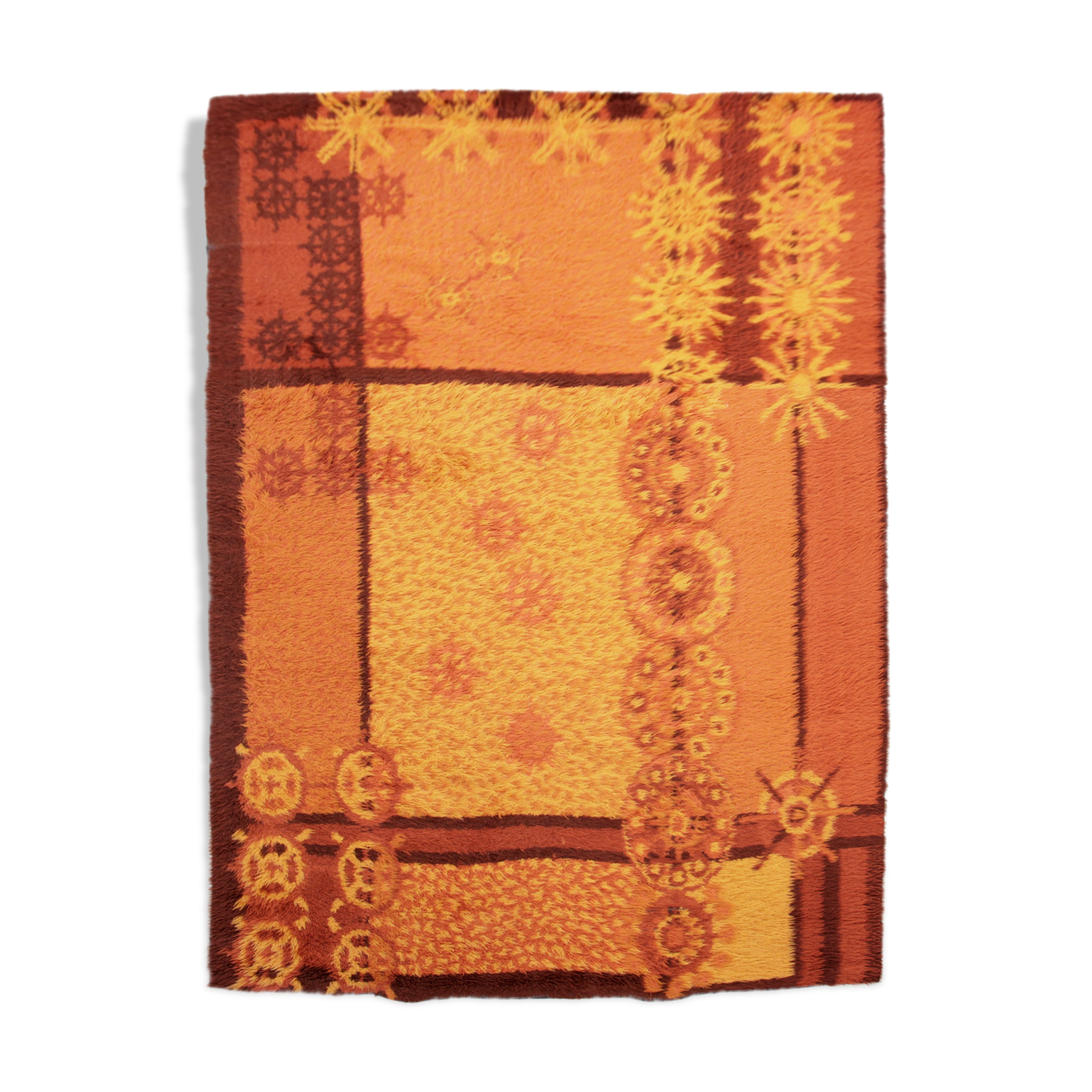 Scandinavian carpet Rya in virgin wool with sun patterns 200x156 cm