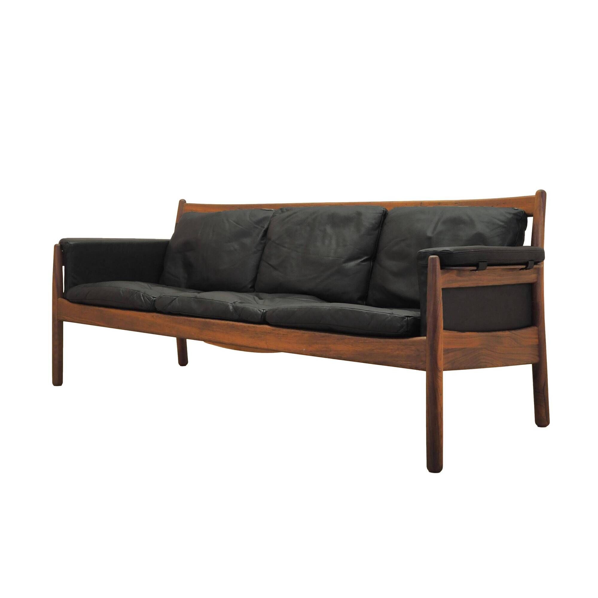 Rosewood sofa Gunnar Myrstrand for Källemo, black leather, 1960s
