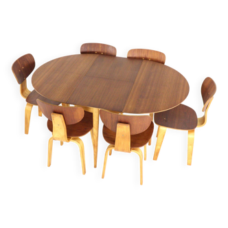 Cees Braakman pour Pastoe ensemble de salle à manger table à manger TB35 + 6 chaises SB02
