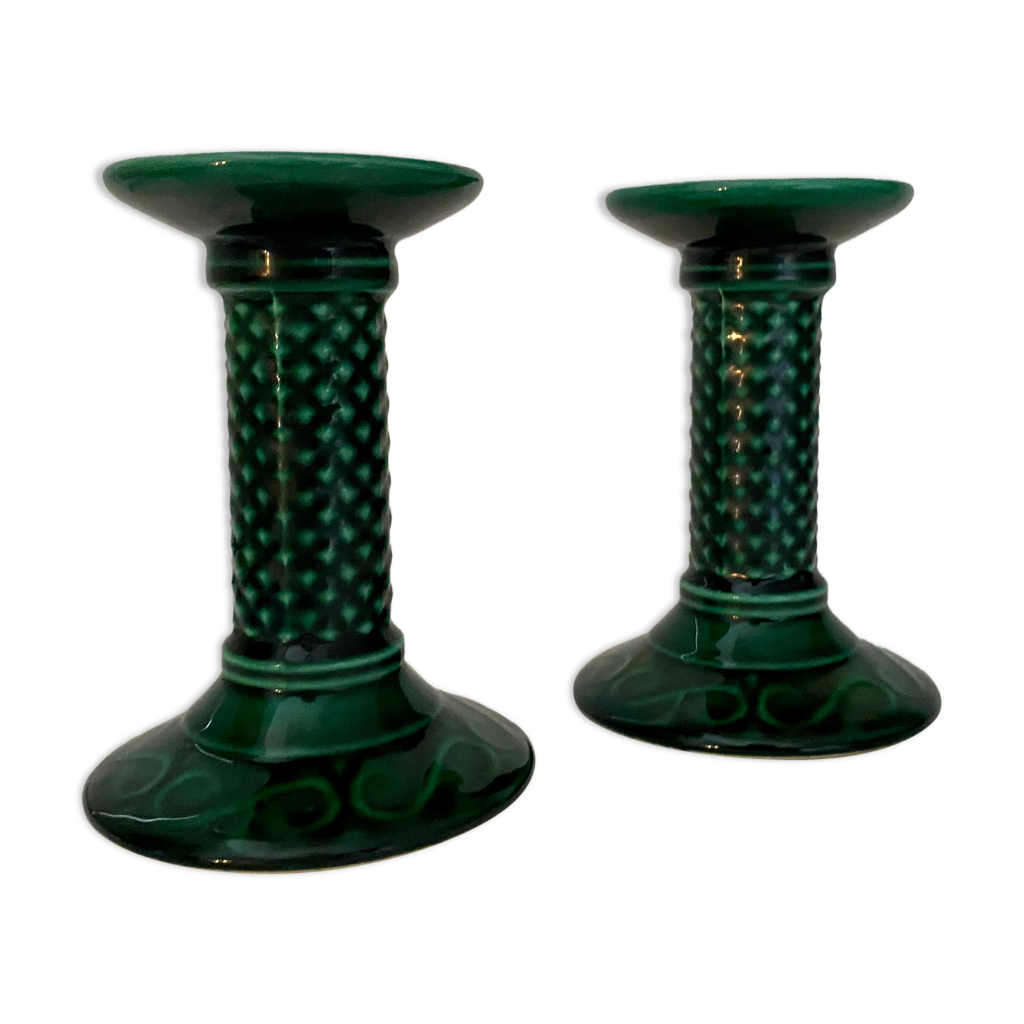 Paire de bougeoirs vintage art déco en céramique