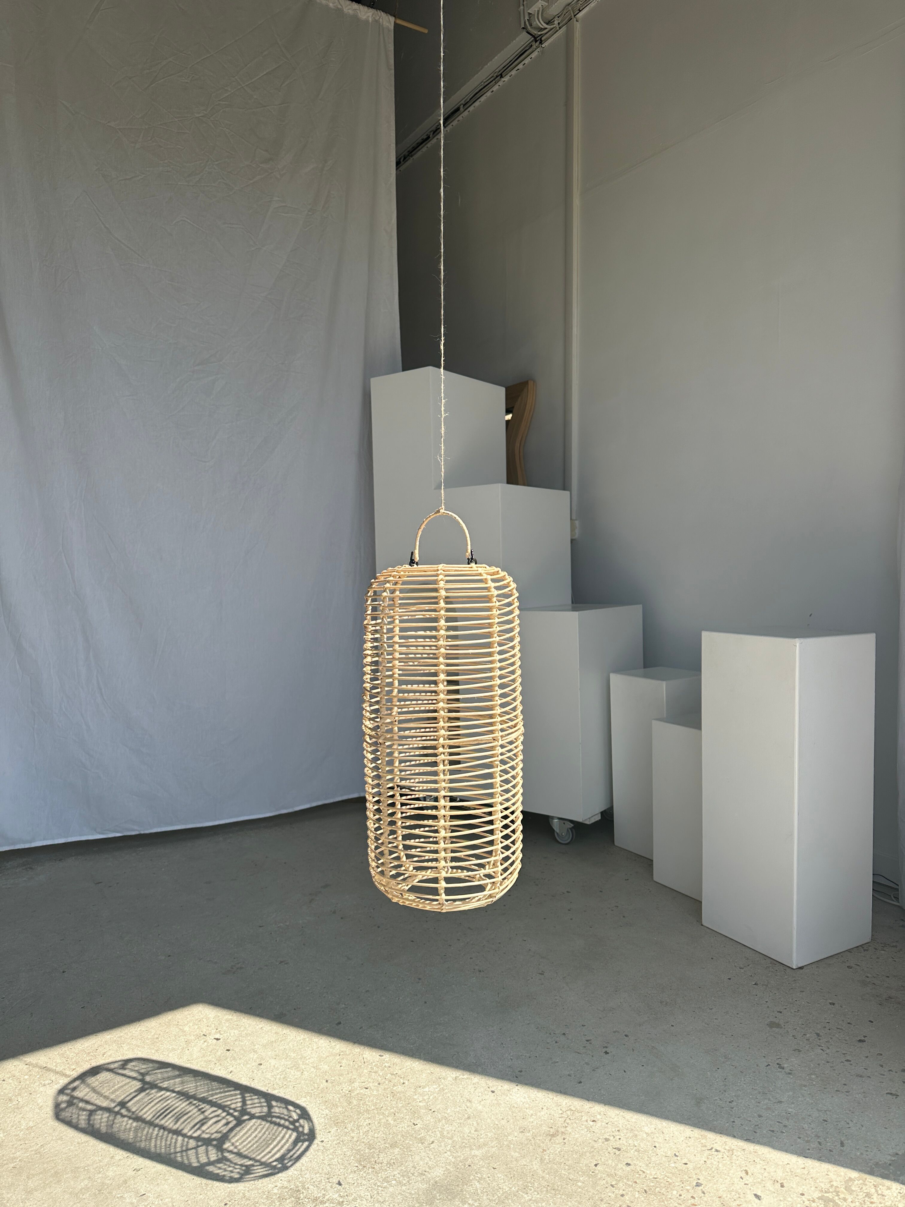 Large lantern-shaped rattan pendant lamp H50 D24