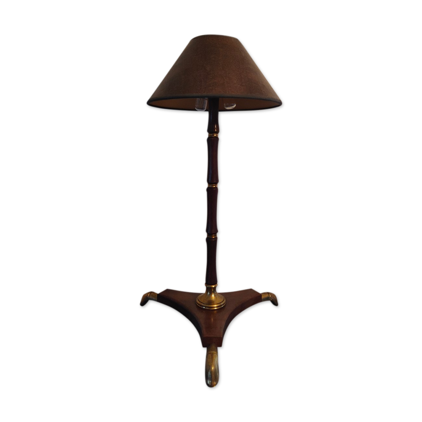 Art Deco tripod lamp in wood and brass signed France Paris