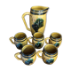 Old pitcher service & 5 ceramic mugs vintage yellow green grape vine decor