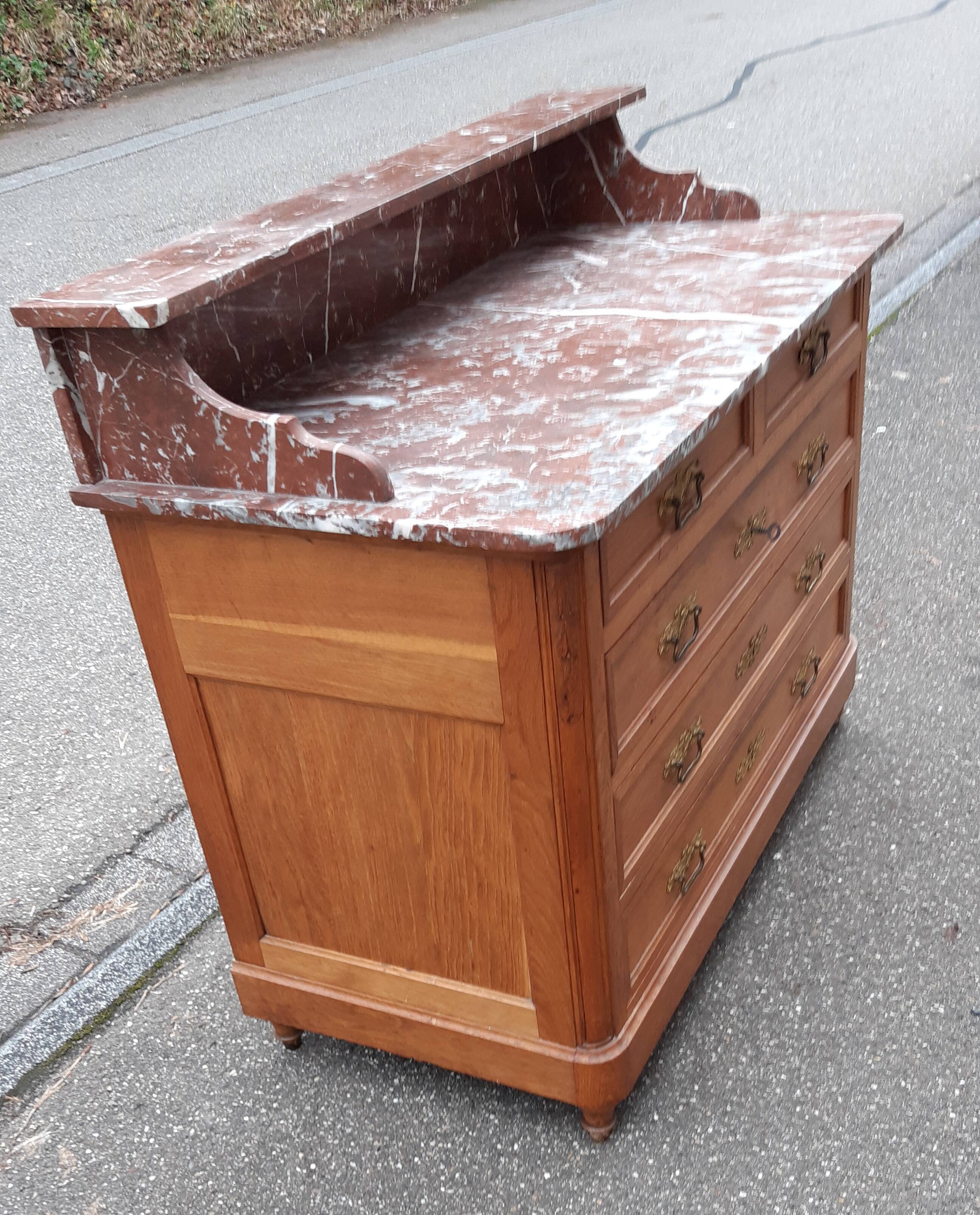 Oak and marble chest of drawers