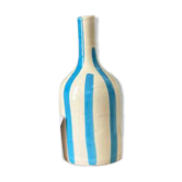 Vase artisanal bouteille bleu ciel rayé