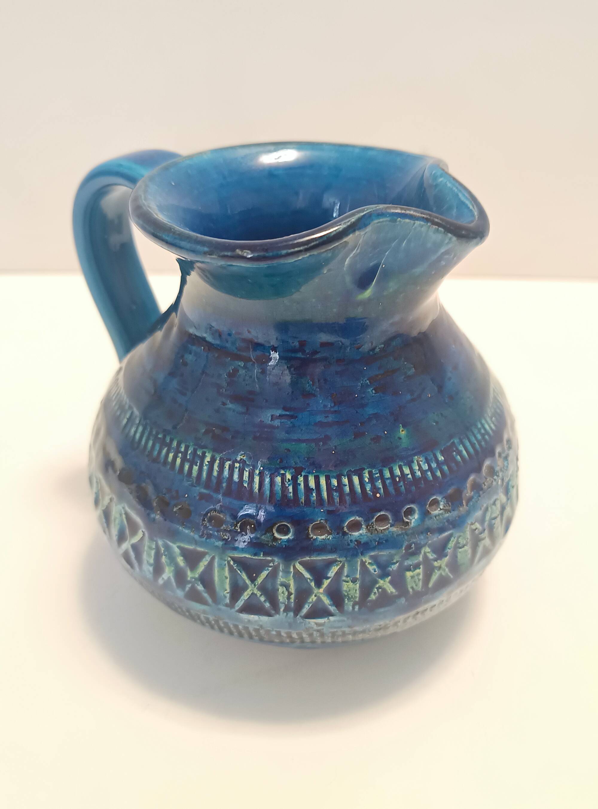 Handmade Rimini Blue Lacquered Ceramic Jug by Aldo Londi for Bitossi, Italy
