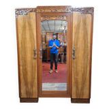 three-door wardrobe in fruitwood veneer, Art Deco style
