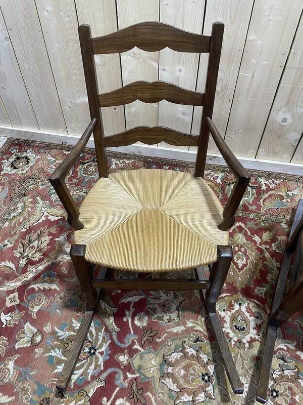 Paire de fauteuils pailles rustiques à bascule - rocking-chair chair