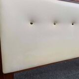 G-Plan headboard from the 1960s in brown wood, with integrated bedside tables and glass tops.