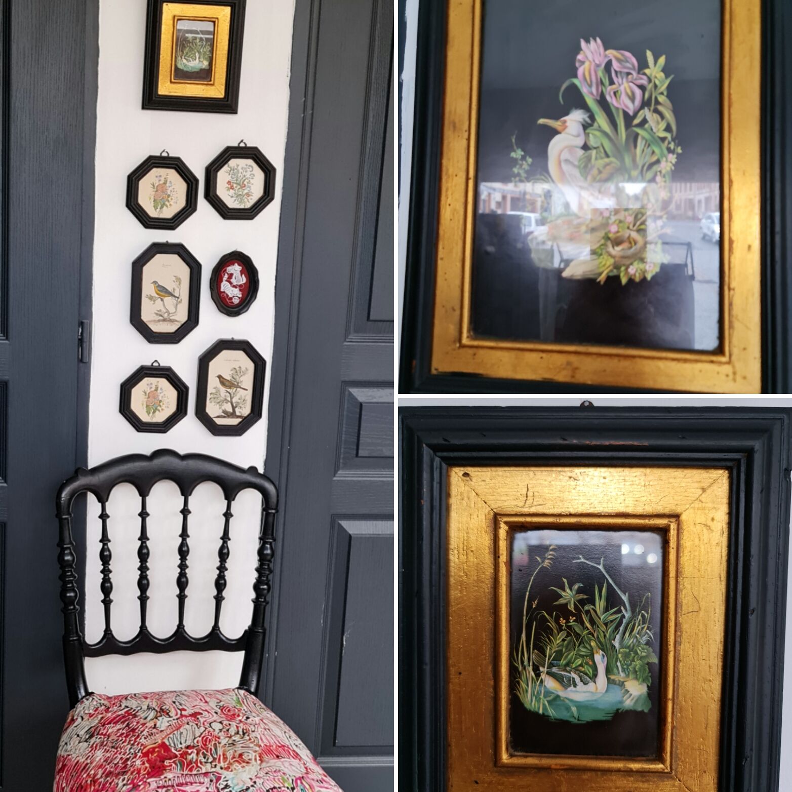 Old frames black and gold bird motifs very Japanese style