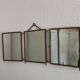 Vintage mirror 1900 barber triptych brass and wood - 29 x 70 cm
