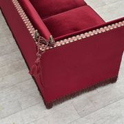 1970s, Danish 3-seater drop arm "Spanish" sofa, red furniture velour.
