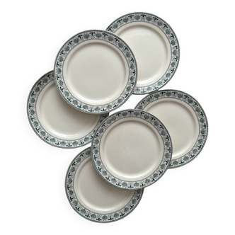6 assiettes à dessert en terre de fer « Palmettes » Boch Freres La Louvière