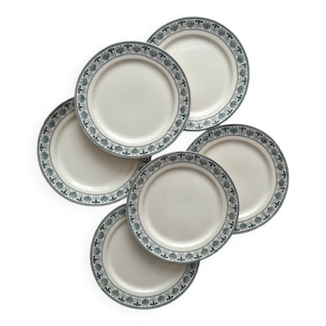 6 assiettes à dessert en terre de fer « Palmettes » Boch Freres La Louvière