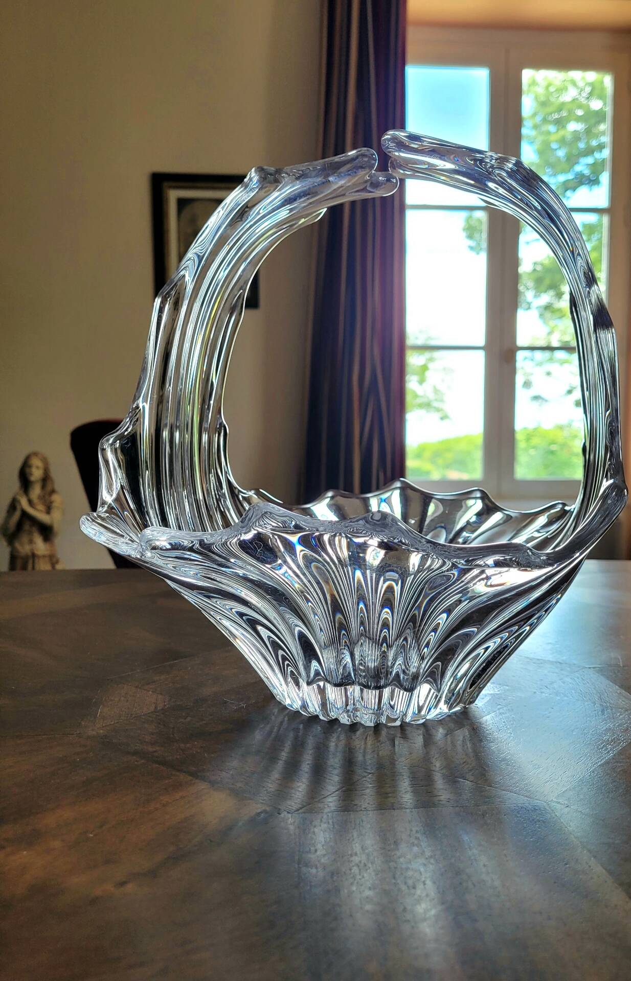 Vintage crystal art table centre vase bowl decoration basket