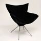 Vintage black velvet swivel lounge chair, sculptural butterfly shape.