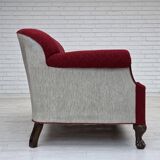 1950s, Danish 3-seater sofa, red and light grey furniture wool, oak wood.
