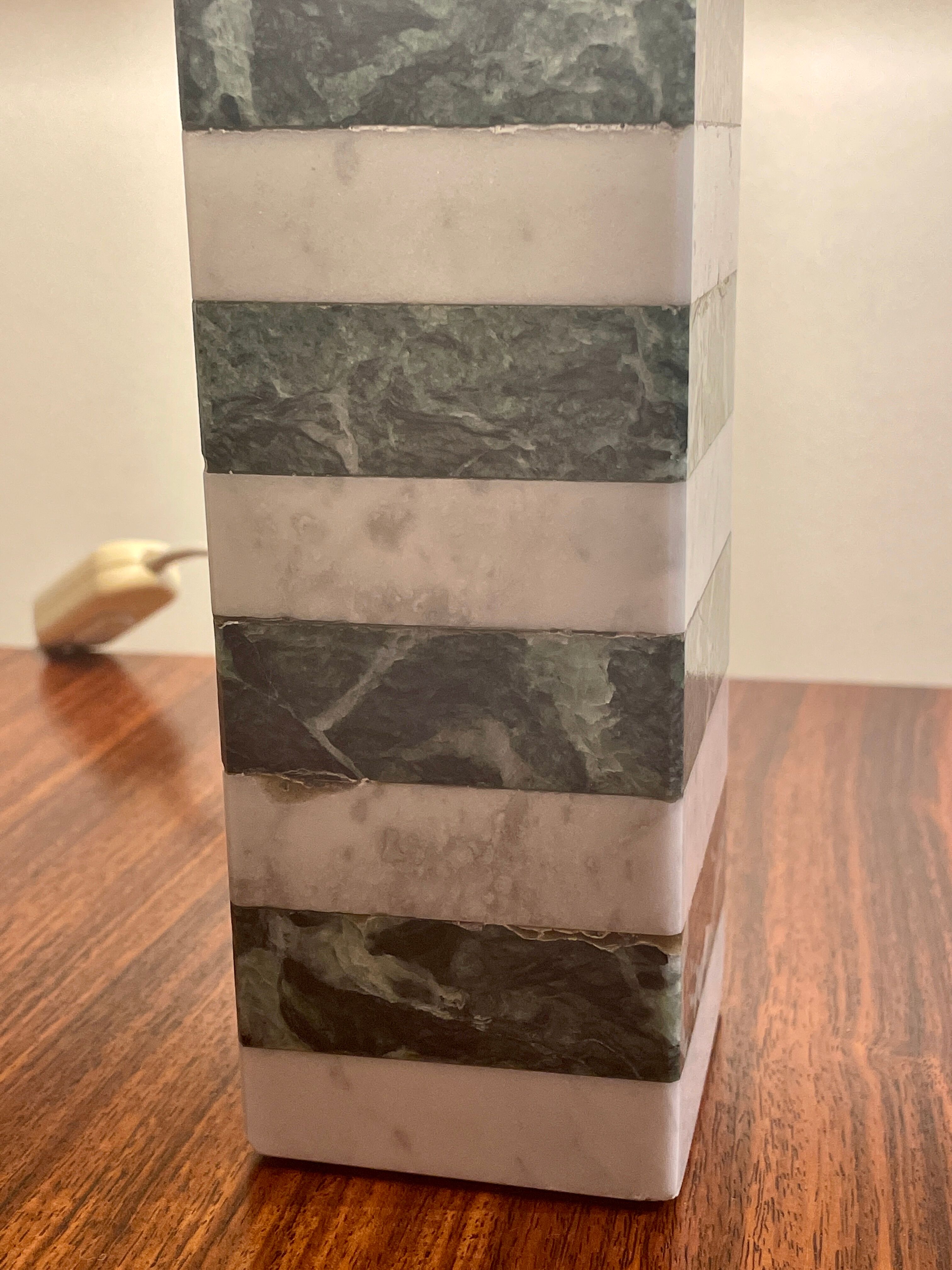 Pair of white and green marble lamps, 1970's