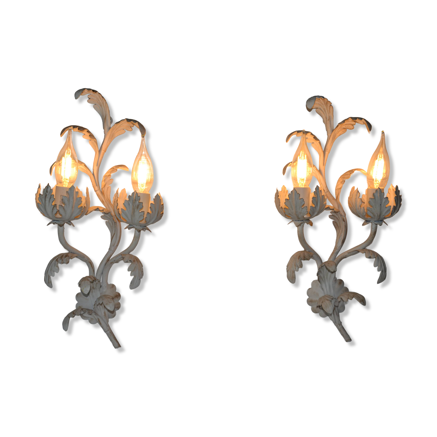 2 Florentine metal leaf wall lights